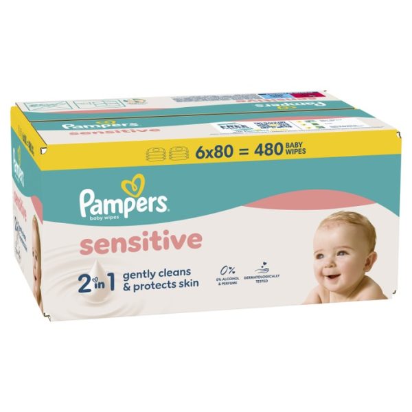 Мокри кърпички Pampers Sensitive – 6×80 броя