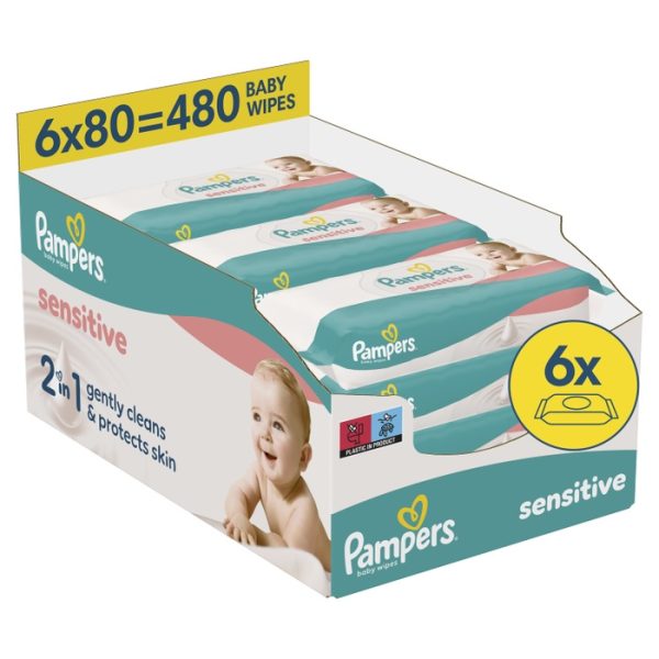 Мокри кърпички Pampers Sensitive – 6×80 броя