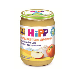 HiPP Био Каша праскова, ябълка и пълнозърнест ориз 190 гр. – 4+ месеца